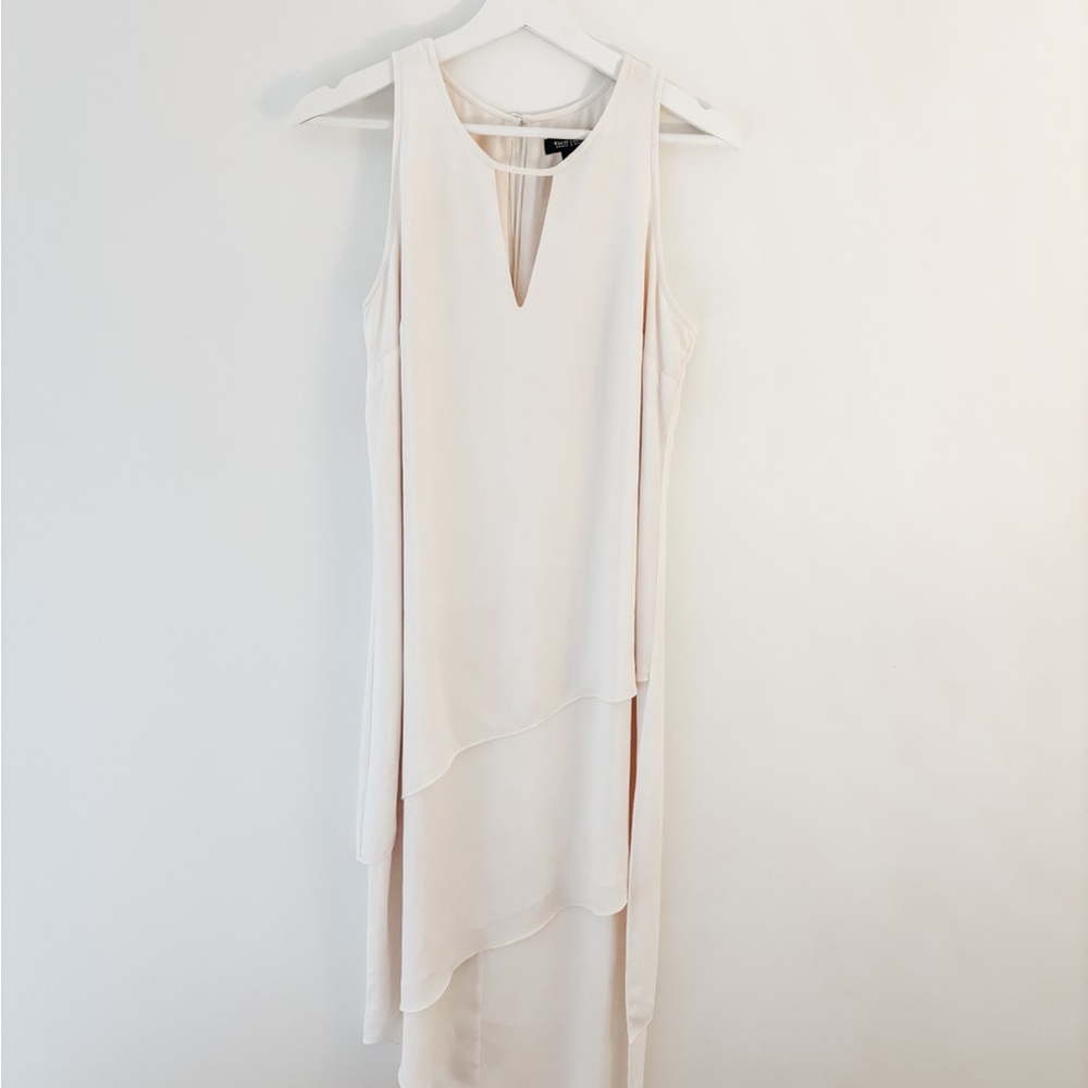 White House Black Market Cream Asymmetrical Sheath Dress